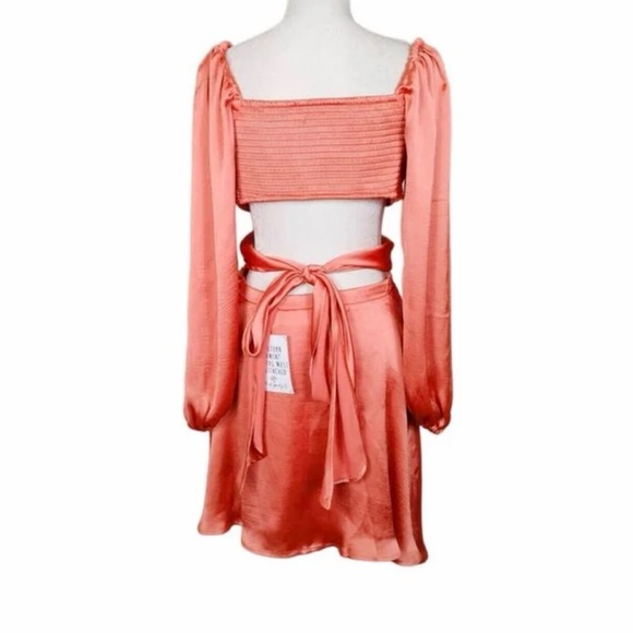 FREE PEOPLE — JUSTIN SATIN CUT OUT MINI DRESS IN CORAL, US M, ORIGINALLY $298 - Picture 2 of 16